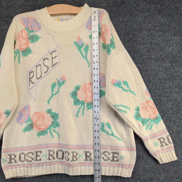 Chaus Women's Rose Pullover Knit Sweater Cream Medium Floral Crew Neck - Picture 10 of 12
